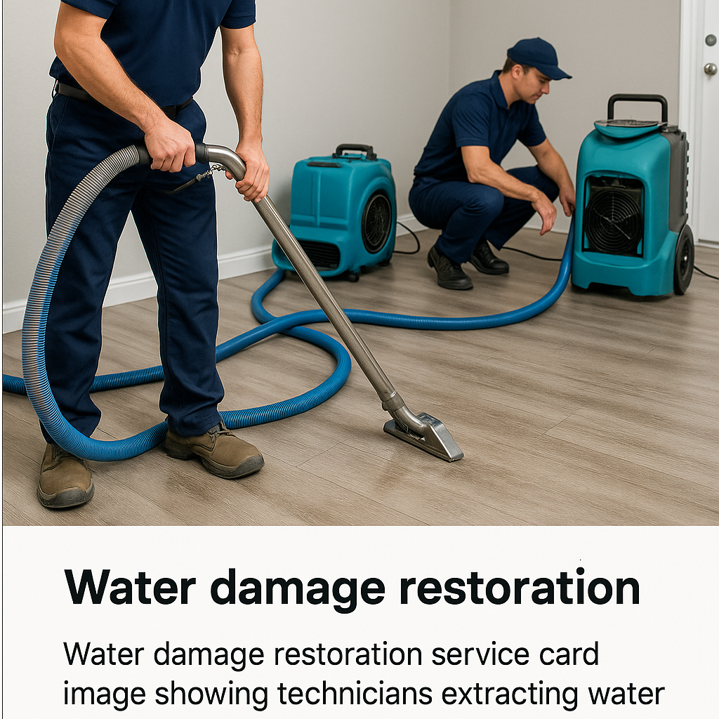 Technicians extracting standing water from a residential floor